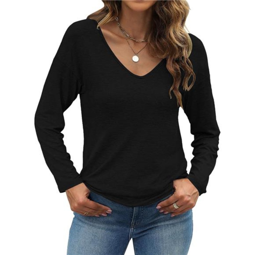 Womens T Shirts VNeck Half Sleeve Loose Fit Shirts Casual Solid Basic Tops